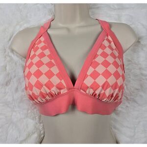 Kona Sol Pink Checkerboard Bikini Top 1X
